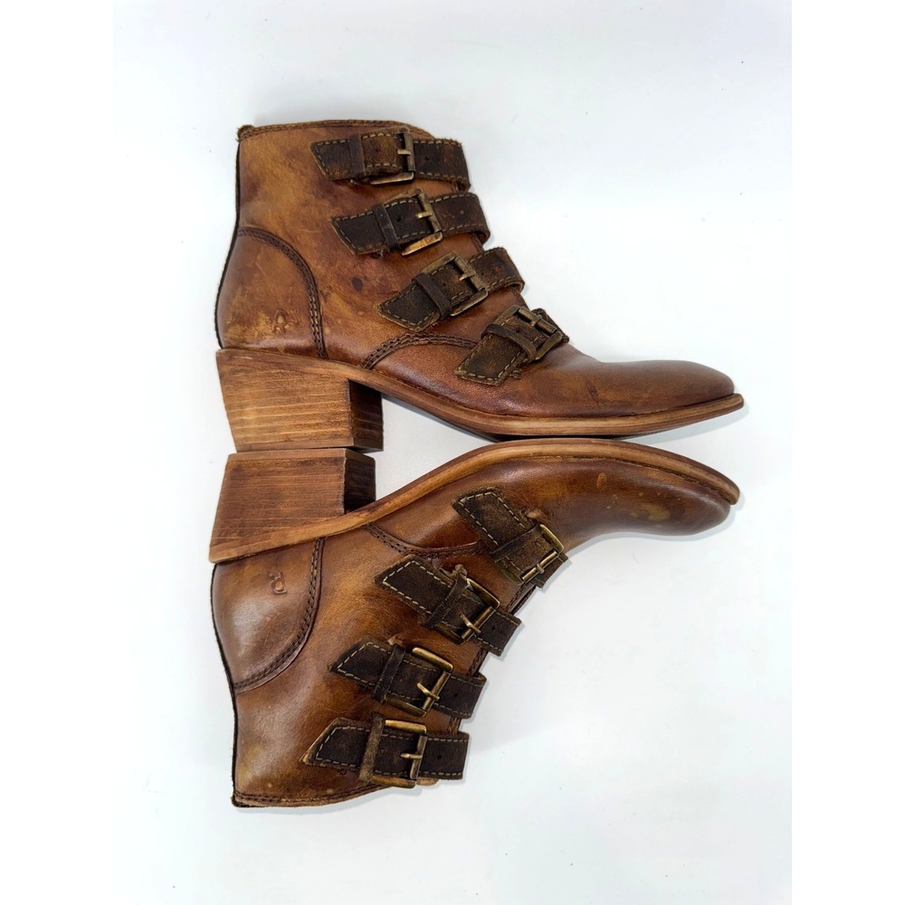 BED|STU ROAN Brown Leather Boots 4 Buckle Block Heel Moto Boho Western Sz 7.5 - Picture 10 of 14